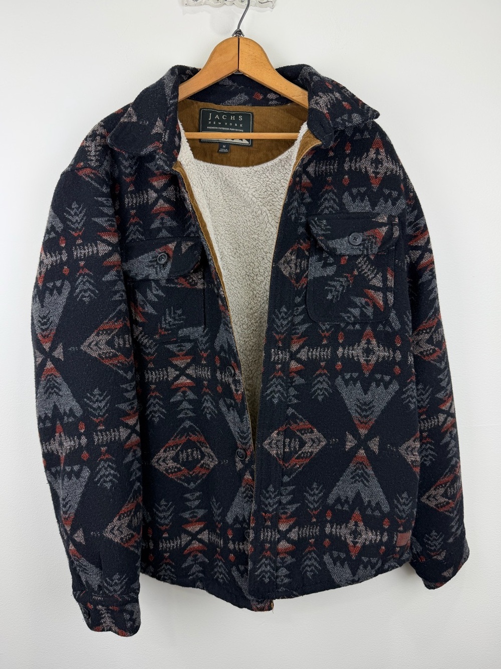 JACHS New York Aztec Sherpa Lined Wool Blend Shacket Jacket Men’s M